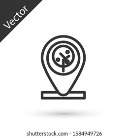 Grey line Location and tree icon isolated on white background.  Vector Illustration