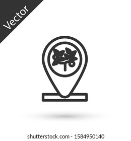 Grey line Location and tree icon isolated on white background.  Vector Illustration