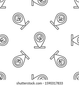 Grey line Location and tree icon isolated seamless pattern on white background.  Vector Illustration