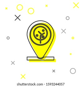 Grey line Location and tree icon isolated on white background.  Vector Illustration