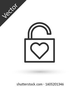 Grey line Lock and heart icon isolated on white background. Locked Heart. Love symbol and keyhole sign. Valentines day symbol.  Vector Illustration