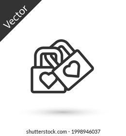 Grey line Lock with heart icon isolated on white background. Locked Heart. Love symbol and keyhole sign. Valentines day symbol. Vector