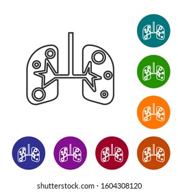 Grey line Lungs icon isolated on white background. Set icons in color circle buttons. Vector Illustration