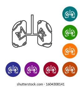 Grey line Lungs icon isolated on white background. Set icons in color circle buttons. Vector Illustration