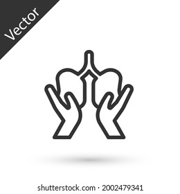 Línea gris Icono de pulmones aislados en fondo blanco.  Vector