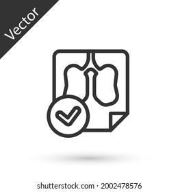 Grey line Lungs x-ray diagnostics icon isolated on white background. Snapshot of the lungs.  Vector