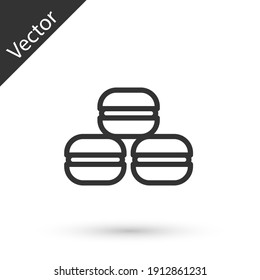 Grey line Macaron cookie icon isolated on white background. Macaroon sweet bakery. Vector.