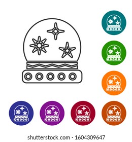 Grey line Magic ball icon isolated on white background. Crystal ball. Set icons in color circle buttons. Vector Illustration