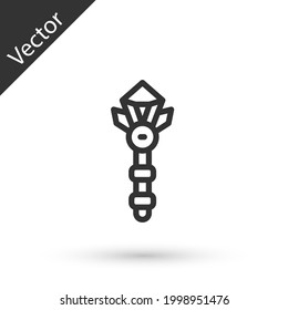 Grey line Magic wand icon isolated on white background. Star shape magic accessory. Magical power.  Vector