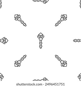 Grey line Magic wand icon isolated seamless pattern on white background. Star shape magic accessory. Magical power.  Vector