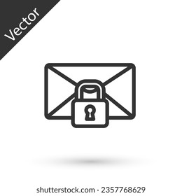 Grey line Mail message lock password icon isolated on white background. Envelope with padlock. Private, security, secure, protection, privacy.  Vector