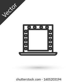 Grey line Makeup mirror with lights icon isolated on white background.  Vector Illustration