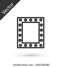 Grey line Makeup mirror with lights icon isolated on white background.  Vector Illustration