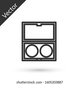 Grey line Makeup powder with mirror icon isolated on white background.  Vector Illustration