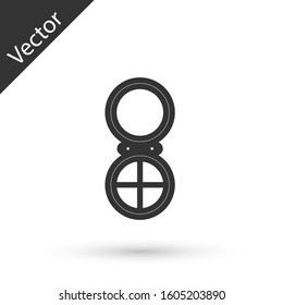 Grey line Makeup powder with mirror icon isolated on white background.  Vector Illustration