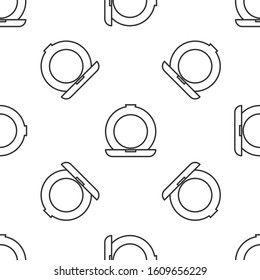 Grey line Makeup powder with mirror icon isolated seamless pattern on white background.  Vector Illustration