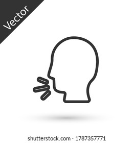 Grey line Man coughing icon isolated on white background. Viral infection, influenza, flu, cold symptom. Tuberculosis, mumps, whooping cough. Vector..