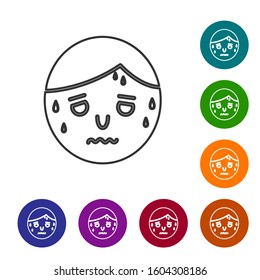 Grey line Man with excessive sweating icon isolated on white background. Set icons in color circle buttons. Vector Illustration