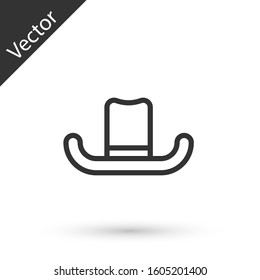 Grey line Man hat with ribbon icon isolated on white background.  Vector Illustration