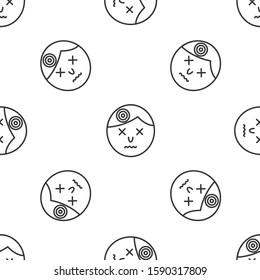 Grey line Man having headache, migraine icon isolated seamless pattern on white background.  Vector Illustration