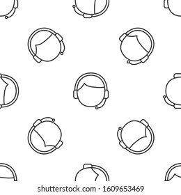 Grey line Man with a headset icon isolated seamless pattern on white background. Support operator in touch. Concept for call center, client support service.  Vector Illustration