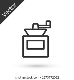 Grey line Manual coffee grinder icon isolated on white background.  Vector
