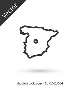 Grey line Map of Spain icon isolated on white background. Vector.