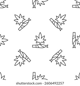 Grey line Marijuana joint, spliff icon isolated seamless pattern on white background. Cigarette with drug, marijuana cigarette rolled.  Vector