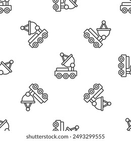 Grey line Mars rover icon isolated seamless pattern on white background. Space rover. Moonwalker sign. Apparatus for studying planets surface.  Vector