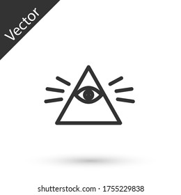 Grey line Masons symbol All-seeing eye of God icon isolated on white background. The eye of Providence in the triangle. Vector Illustration