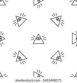 Grey line Masons symbol All-seeing eye of God icon isolated seamless pattern on white background. The eye of Providence in the triangle.  Vector Illustration