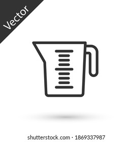 Grey line Measuring cup to measure dry and liquid food icon isolated on white background. Plastic graduated beaker with handle. Vector.