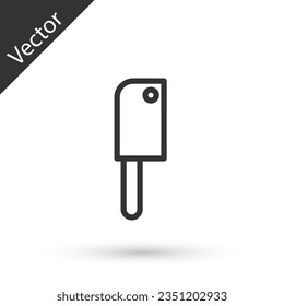 Grey line Meat chopper icon isolated on white background. Kitchen knife for meat. Butcher knife.  Vector Illustration