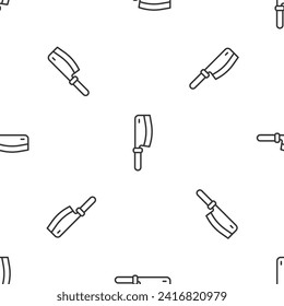 Icono del helicóptero de carne de línea gris aislado patrón sin fisuras sobre fondo blanco. Cuchillo de cocina para carne. Cuchillo de carnicero.  Vector