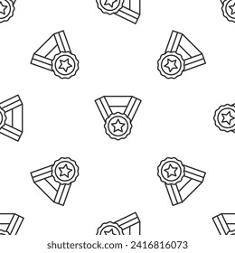 Grey line Medal icon isolated seamless pattern on white background. Winner symbol.  Vector