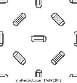Grey line Medical protective mask icon isolated seamless pattern on white background. Vector.