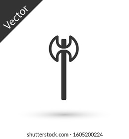 Grey line Medieval axe icon isolated on white background. Battle axe, executioner axe. Medieval weapon.  Vector Illustration