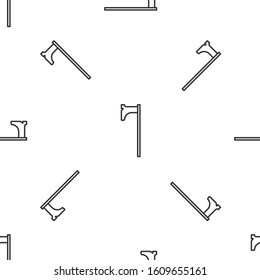 Grey line Medieval axe icon isolated seamless pattern on white background. Battle axe, executioner axe. Medieval weapon.  Vector Illustration