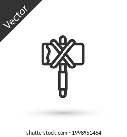 Icono de hacha medieval de línea gris aislado en fondo blanco. Battle ax, verdugo hacha. arma medieval.  Vector