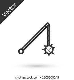 Grey line Medieval chained mace ball icon isolated on white background. Medieval weapon.  Vector Illustration