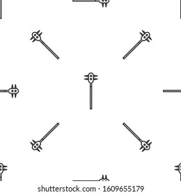 Grey line Medieval chained mace ball icon isolated seamless pattern on white background. Medieval weapon.  Vector Illustration
