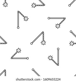 Grey line Medieval chained mace ball icon isolated seamless pattern on white background. Medieval weapon.  Vector Illustration