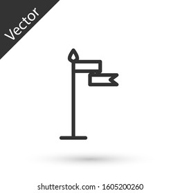 Grey line Medieval flag icon isolated on white background. Country, state, or territory ruled by a king or queen.  Vector Illustration