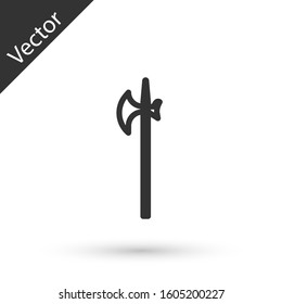 Grey line Medieval halberd icon isolated on white background. Medieval weapon.  Vector Illustration