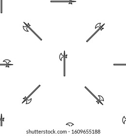 Grey line Medieval halberd icon isolated seamless pattern on white background. Medieval weapon.  Vector Illustration
