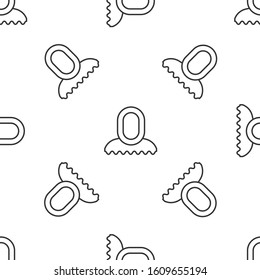 Grey line Medieval hood icon isolated seamless pattern on white background. Hooded sweatshirt.  Vector Illustration