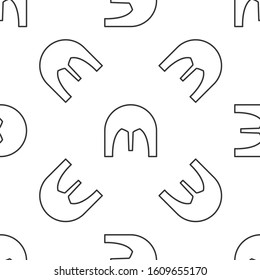 Grey line Medieval iron helmet for head protection icon isolated seamless pattern on white background.  Vector Illustration