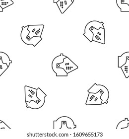 Grey line Medieval iron helmet for head protection icon isolated seamless pattern on white background.  Vector Illustration
