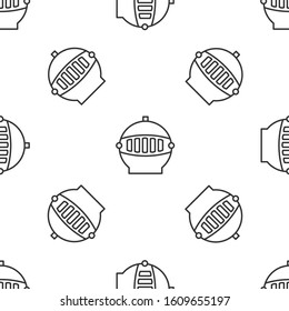 Grey line Medieval iron helmet for head protection icon isolated seamless pattern on white background.  Vector Illustration