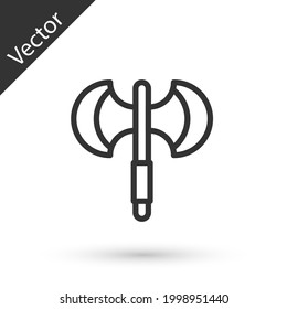 Icono de poleaxia medieval de línea gris aislado en fondo blanco.  Vector